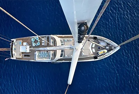 sailing yacht mermaid exterior drone top overview
