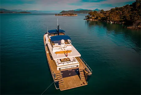 trawler yacht dali exterior backside view