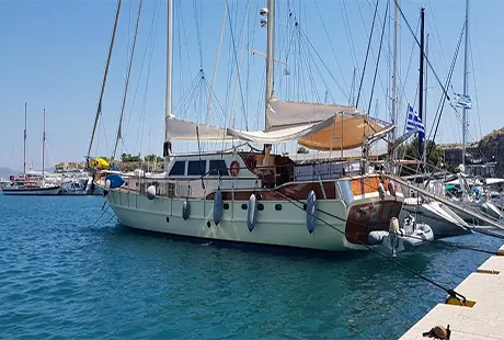 exterior aegean schatz gulet yacht docked in harbor