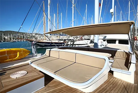 gulet yacht aegean clipper front deck sitting area