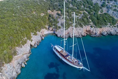luxury gulet hic salta anchored in bay 