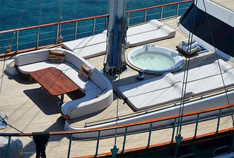 motor sailer gulet yacht blue heaven front deck with jacuzzi