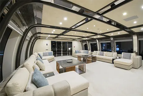 motor yacht vetro interior upper deck saloon overview