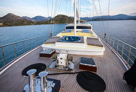 nevra queen boat front deck view