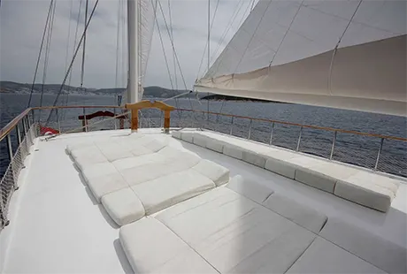 sundeck with sunbeds relaxing area boreas boat